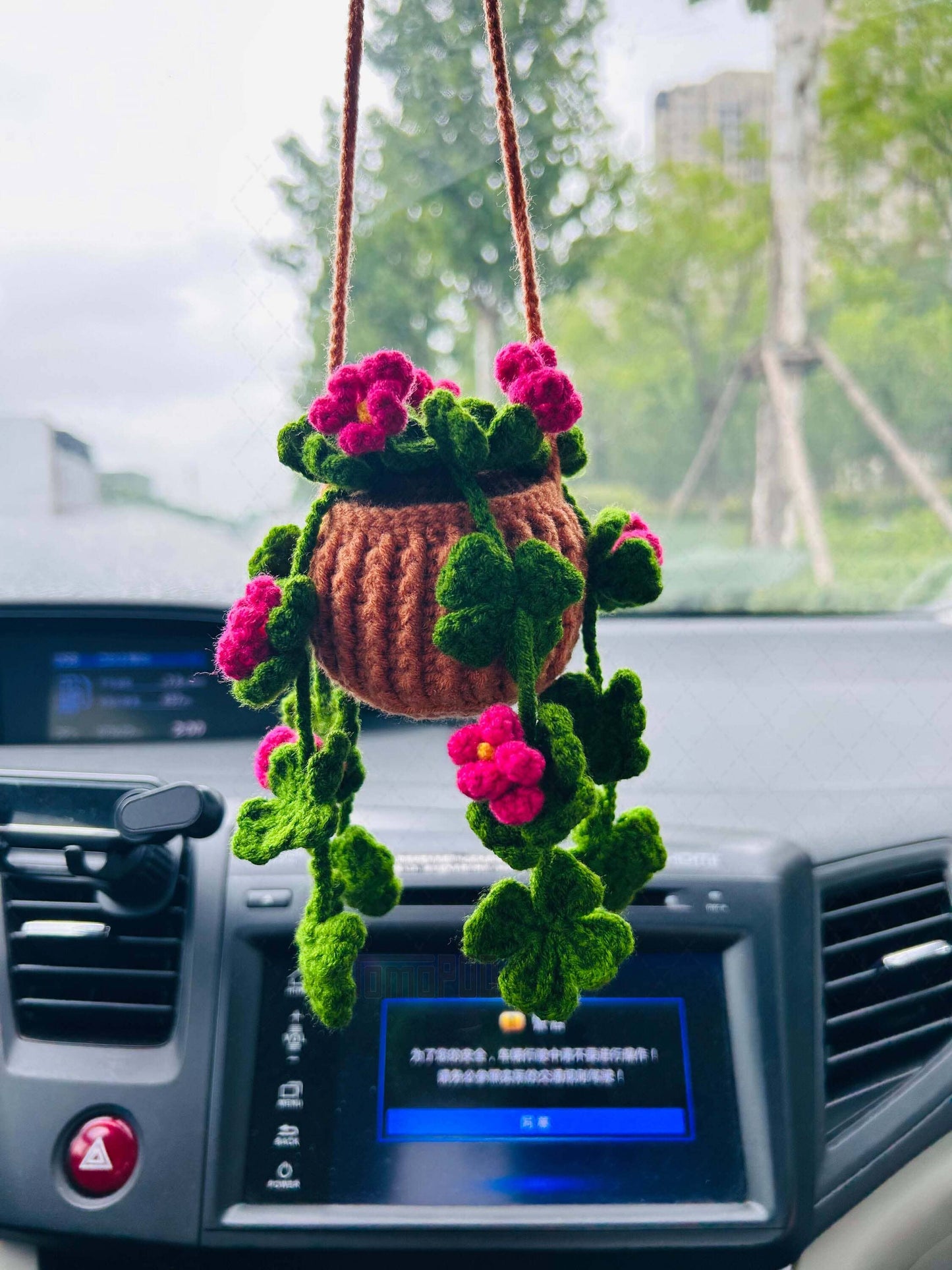 Crochet Clover Flower Plant Car Mirror Hanging Accessories