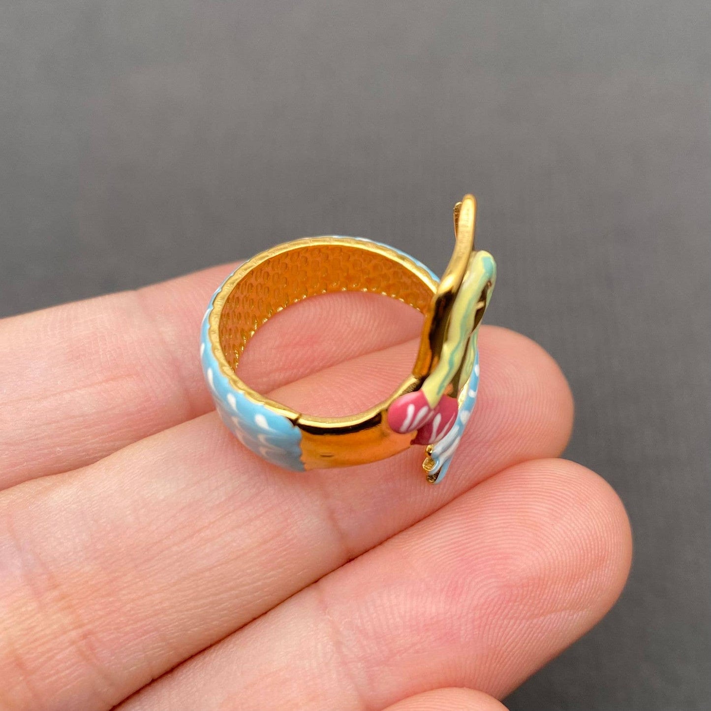 Enamel Mermaid 18K Gold Plated S.Steel Adjustable Ring - FGS
