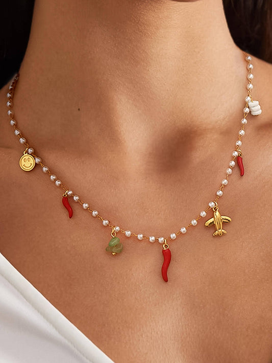 Praiano 18K Gold Non-Tarnish Pepper Charm Pearl Necklace