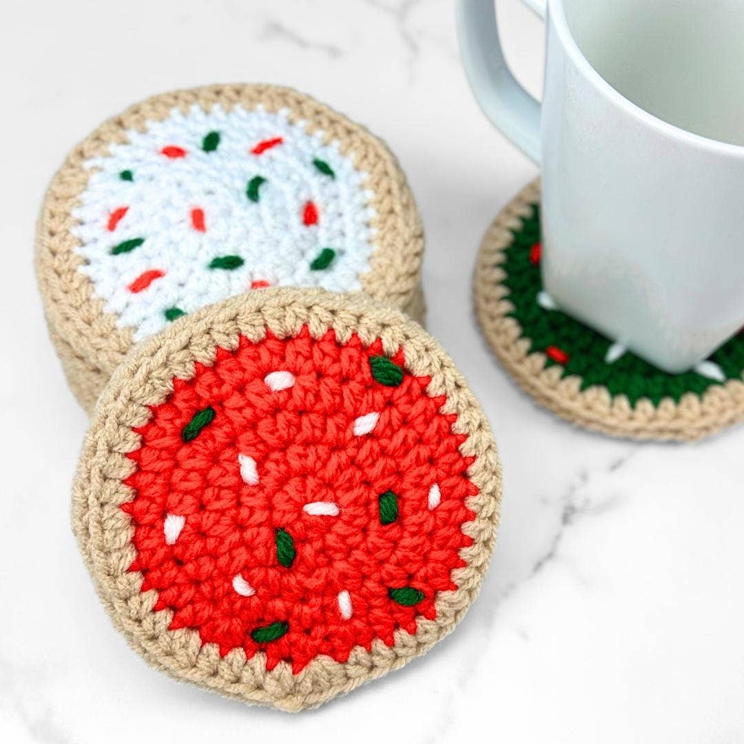 Set Of 3 Christmas Cookie Coasters, Handmade Christmas Decor