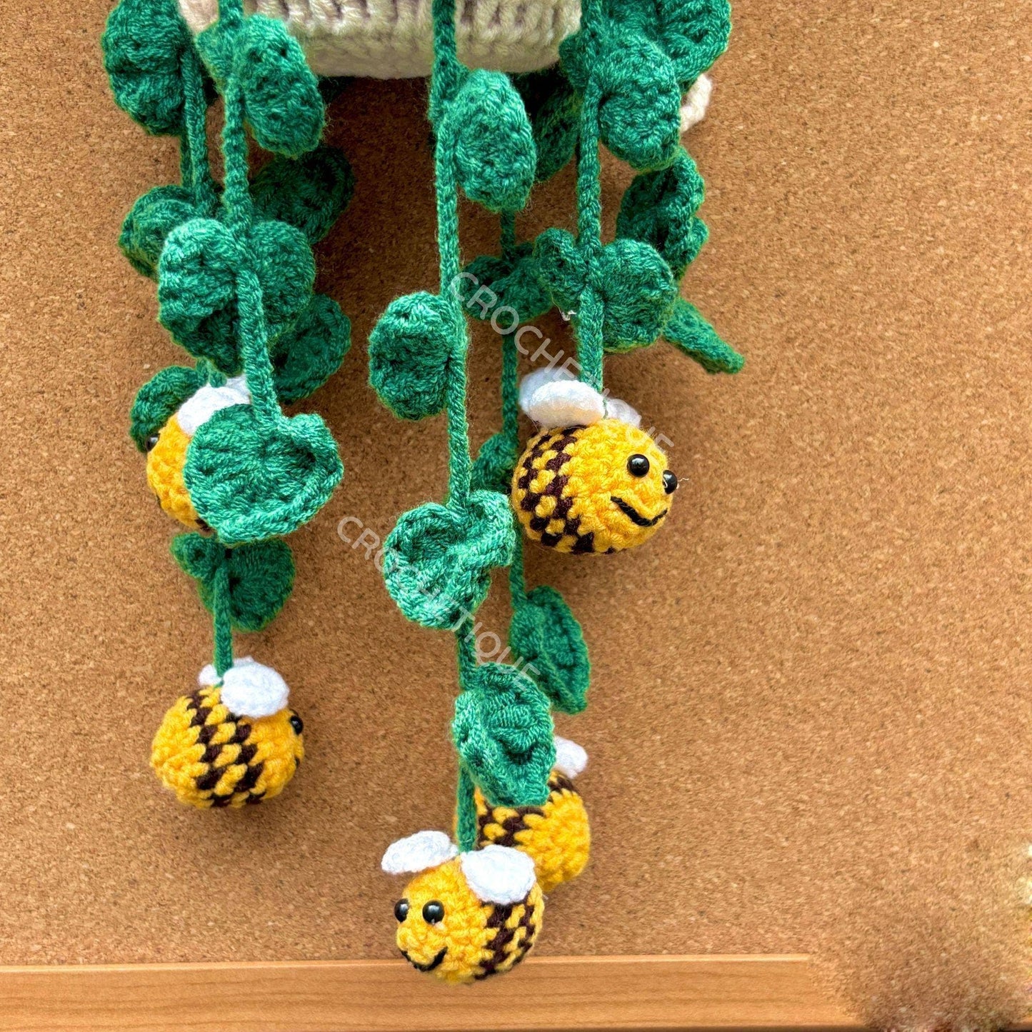 Crochet Bee Car Hanging, Rearview Mirror Decor Cute Car