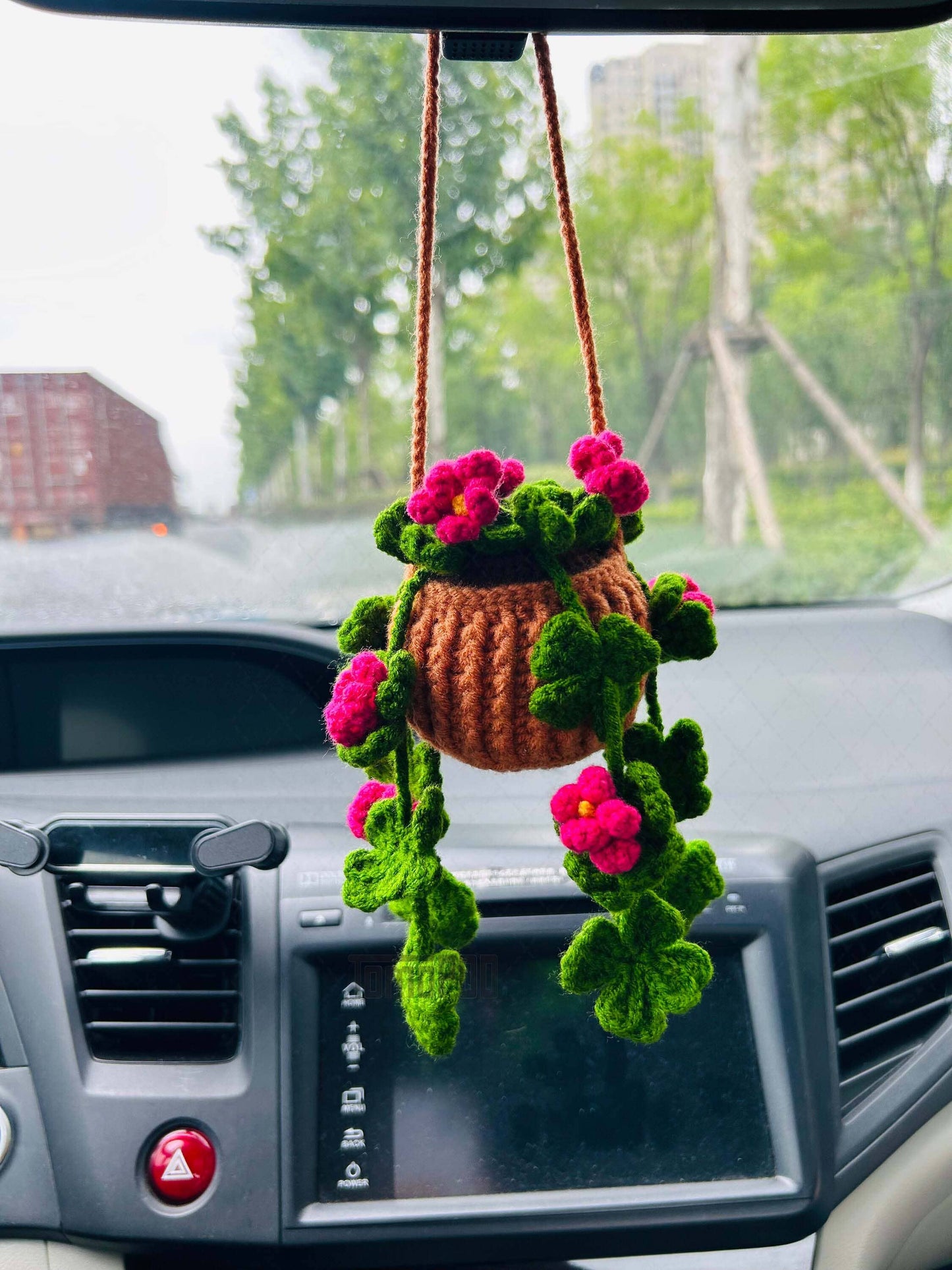 Crochet Clover Flower Plant Car Mirror Hanging Accessories
