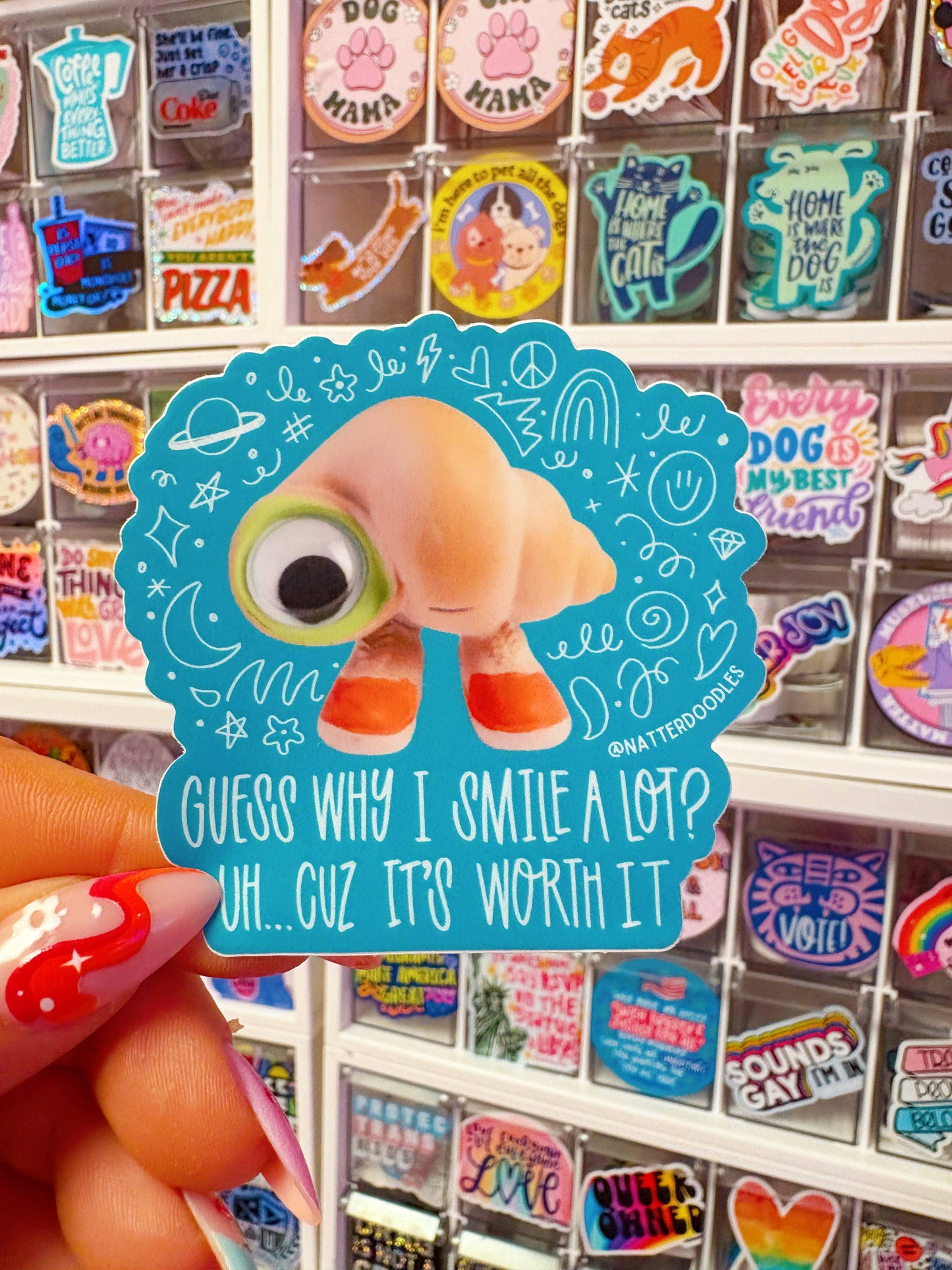 Marcel the Shell “Why I Smile a Lot” Waterproof  Sticker