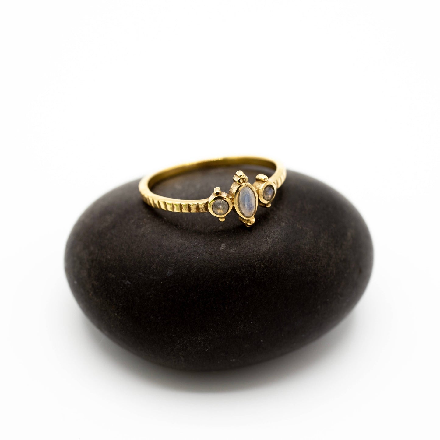 Brass Dainty Triple Moonstone Ring