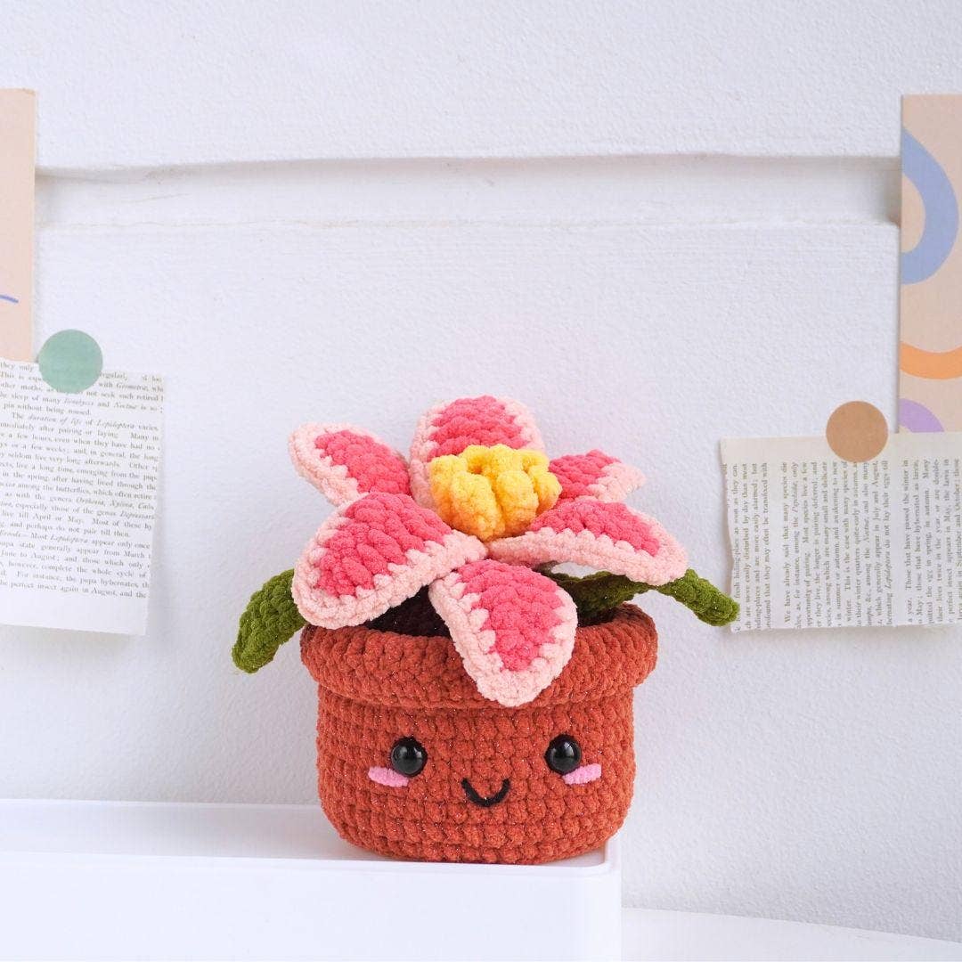 Blossom Harmony Crochet, Pink Lily, Sunflower, Camellia Pot
