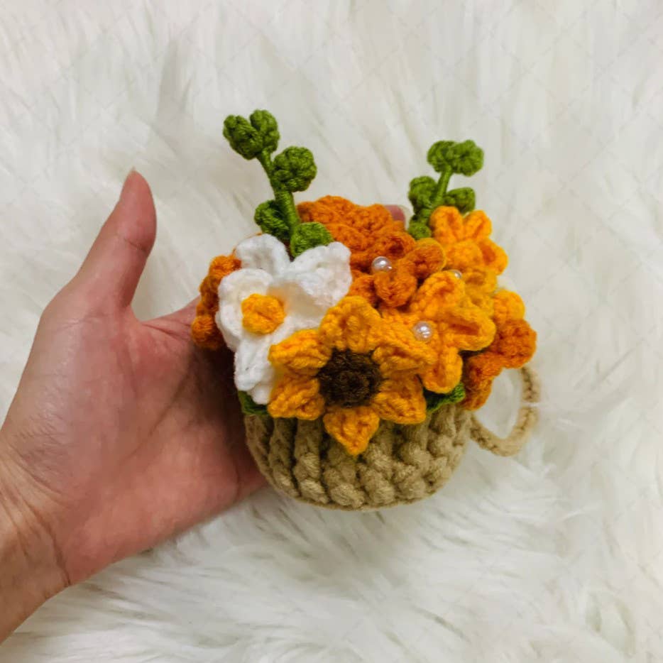 Cute Crochet Flower Basket Car Mirror Hanging Ornament Decor