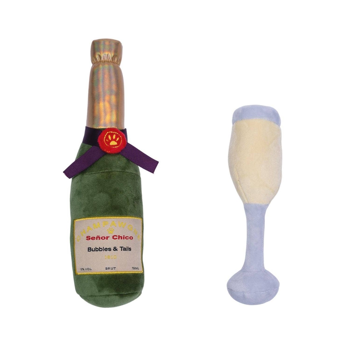 Champagne and Glass Plush Dog Toy Gift Set- 2 piece