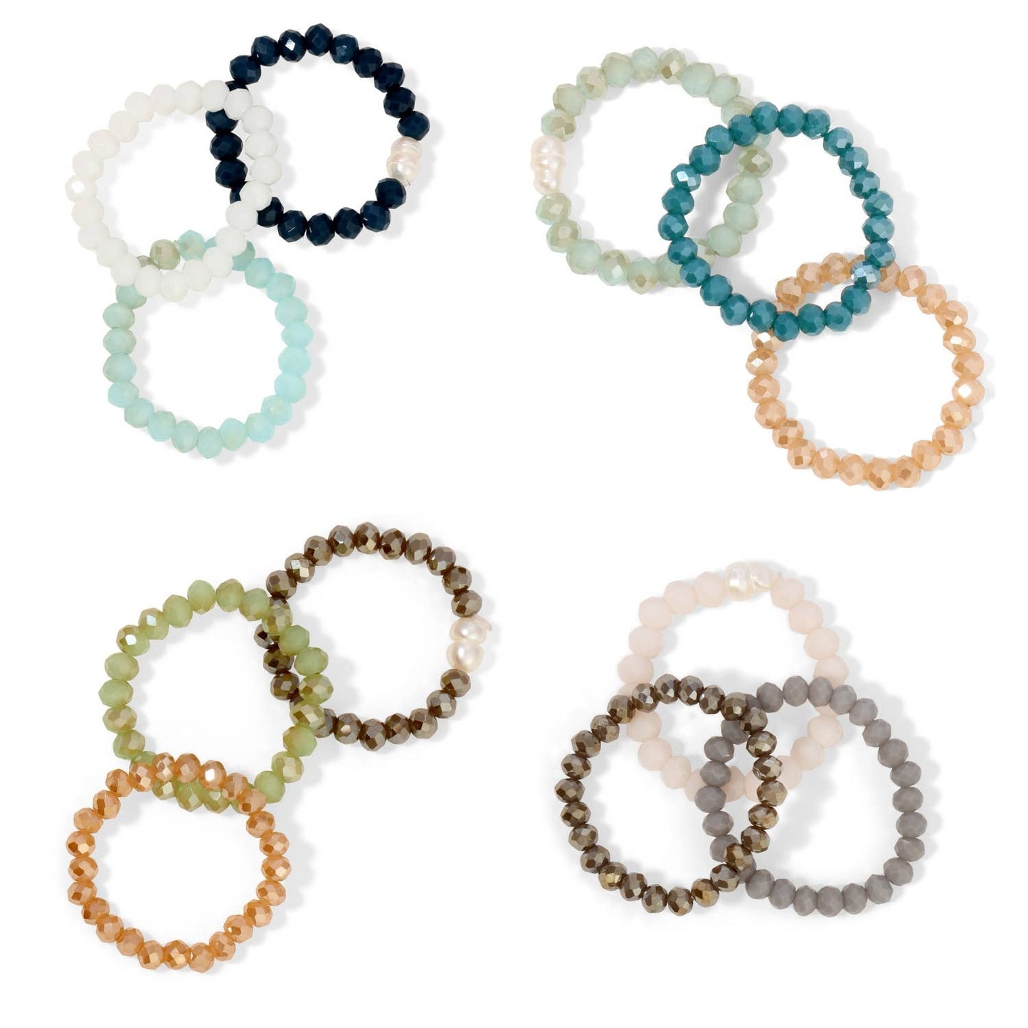 Set of 3 Crystal & Pearl Rings