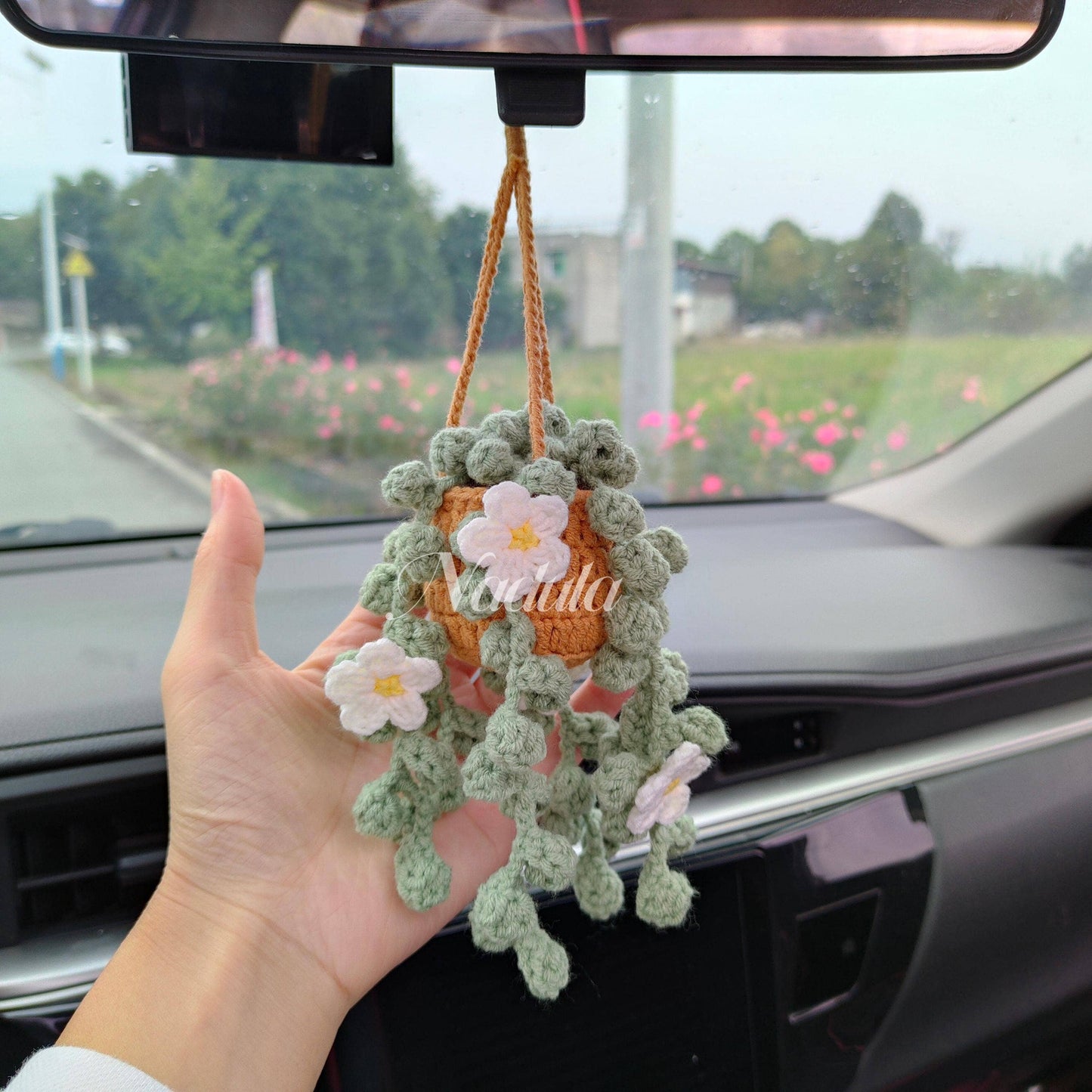 Crochet Car Plant Hanging, Crochet String of Pearls