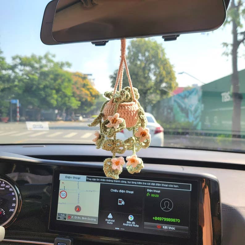 Crochet Daisy Plant, Crochet Succulent Plant Car Hanging