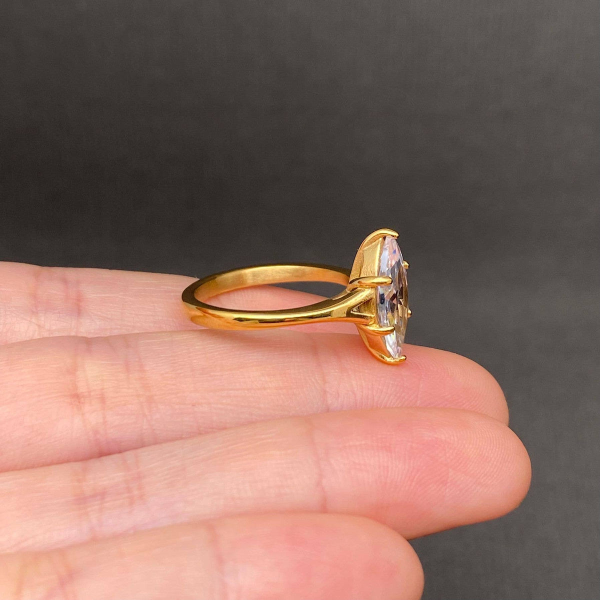 Marquise Zircon Ring | 18K Gold Plated Stainless Steel