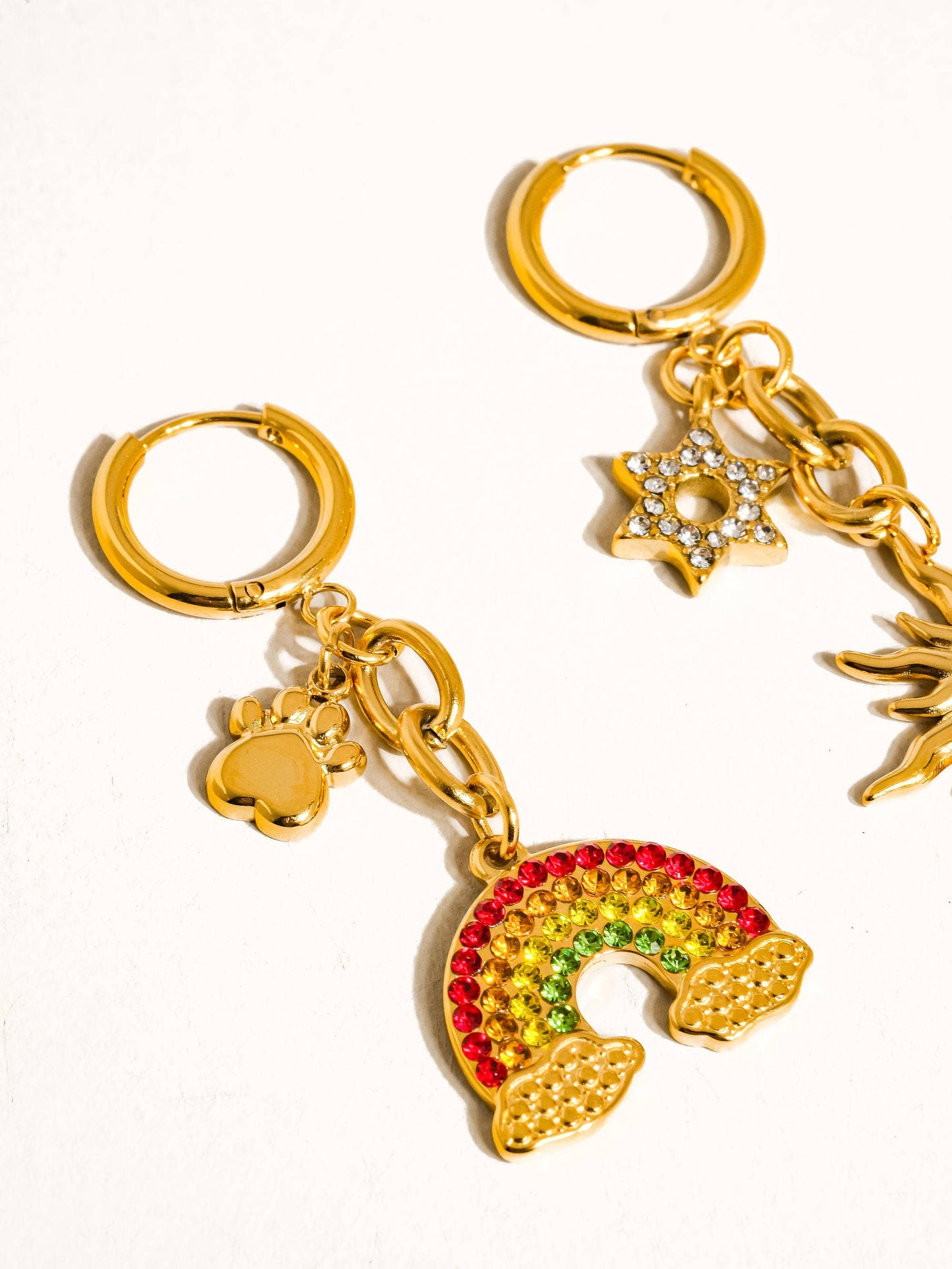 Jubilee 18K Gold Non-Tarnish Mismatch Rainbow & Sun Earring