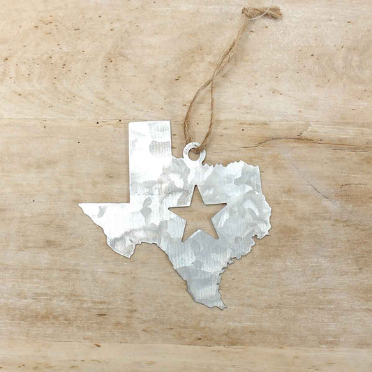 Galvanized Texas Ornament   Silver   4"