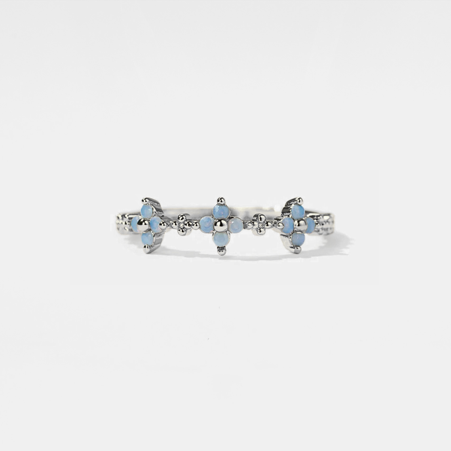 Dainty Gold Blue Flower Stacking Ring in 925 Sterling Silver