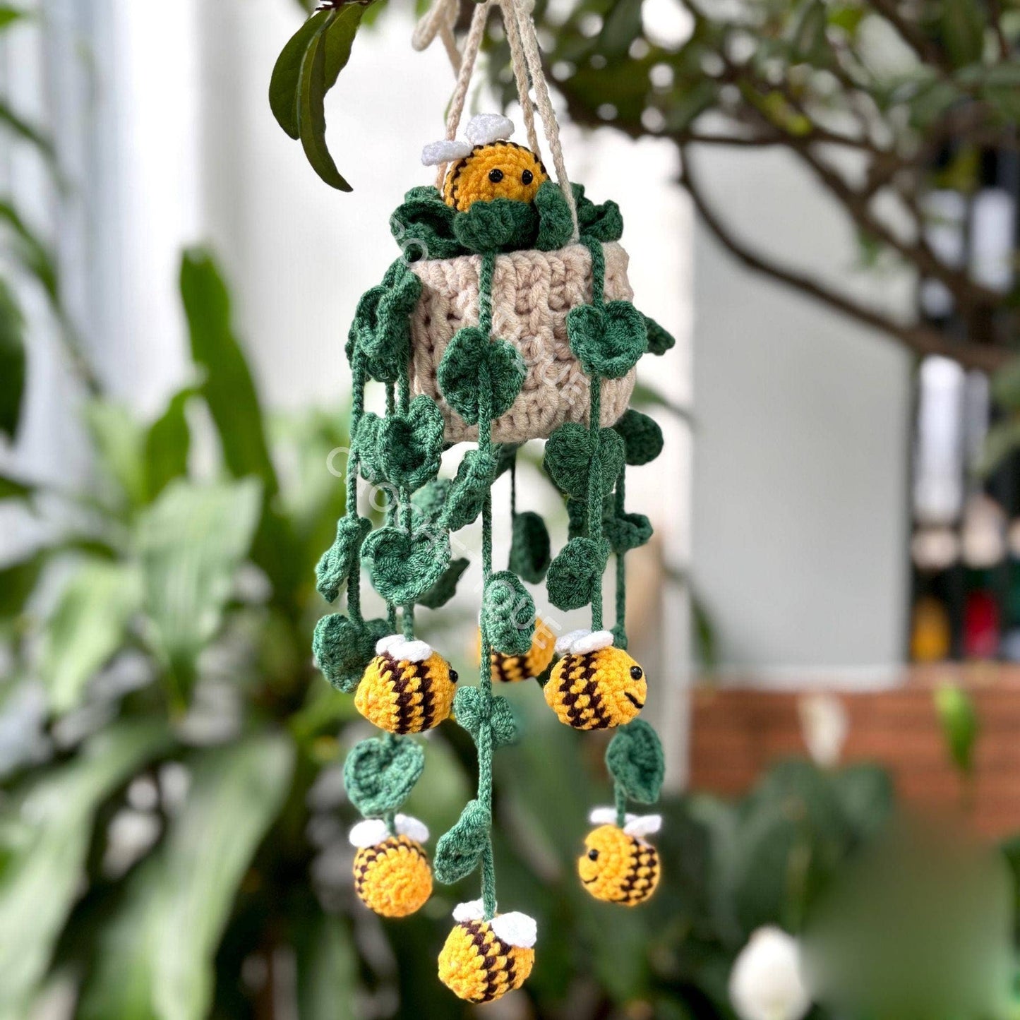 Crochet Bee Car Hanging, Rearview Mirror Decor Cute Car