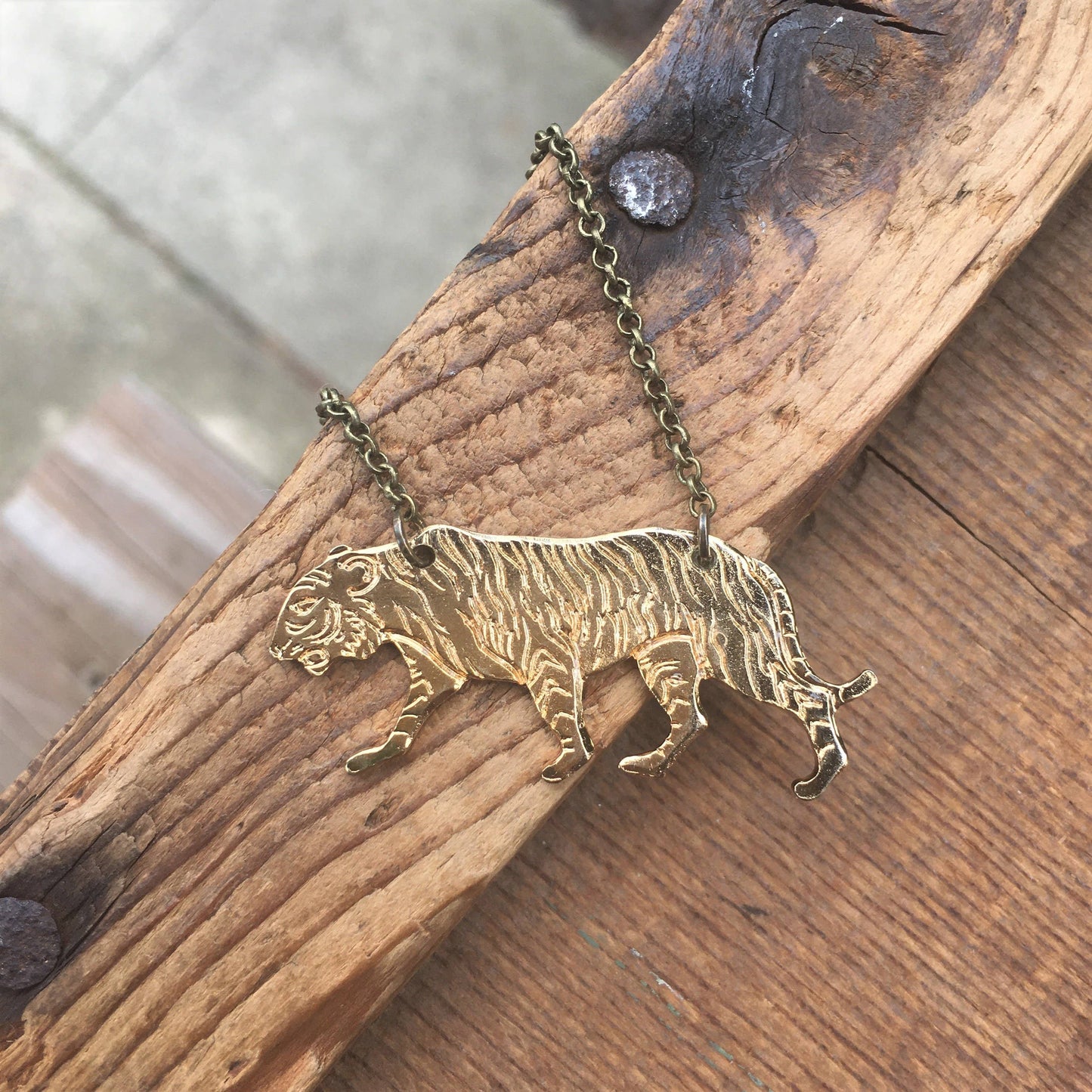 Brass Tiger Cat Necklace