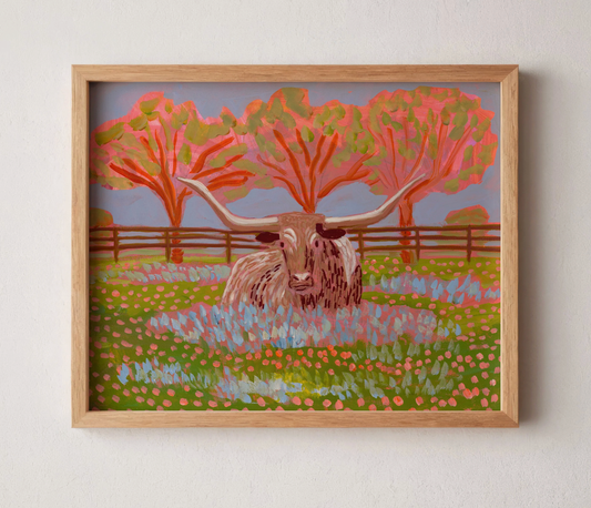 Texas Longhorn Wildflowers Texas Art Print