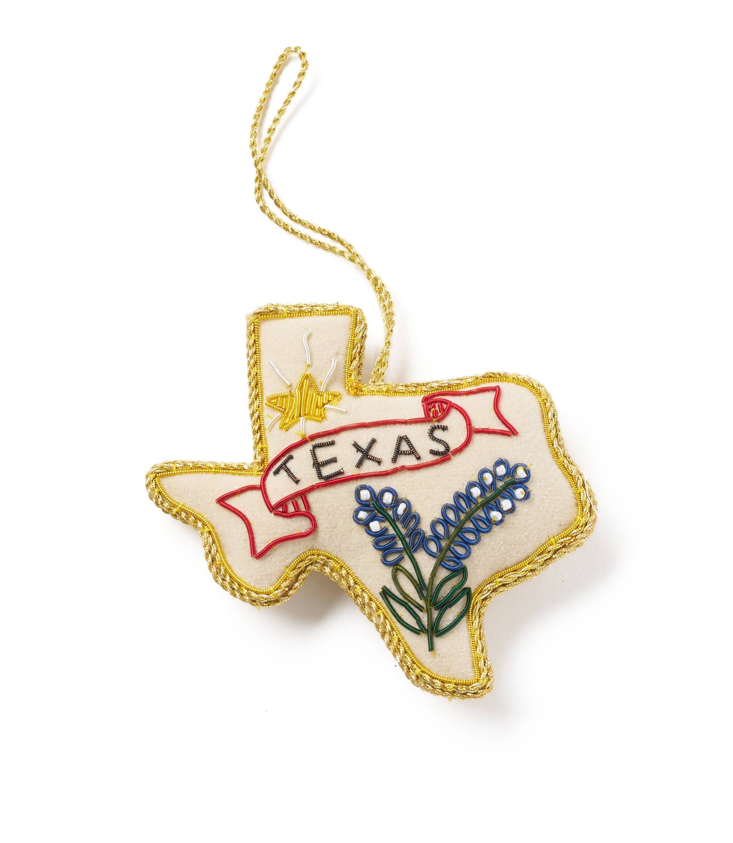Texas Bluebonnet Beaded Fabric Ornament - Embroidered