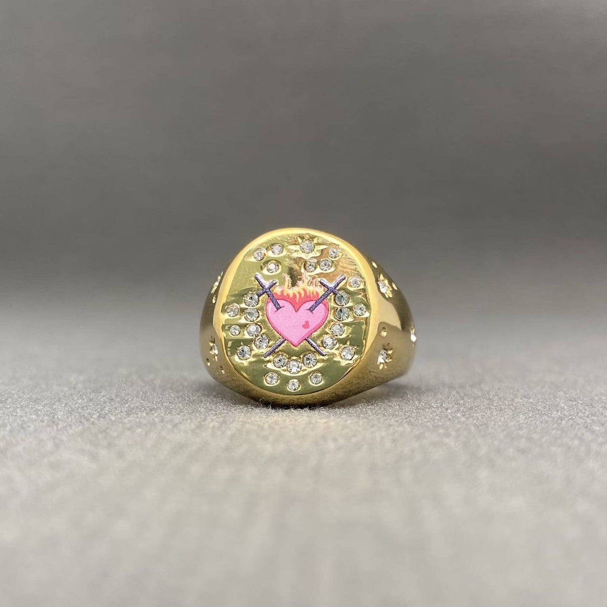 Whimsical Zircon Inlaid Enamel Ring - 18K Gold Plated Stainless Steel
