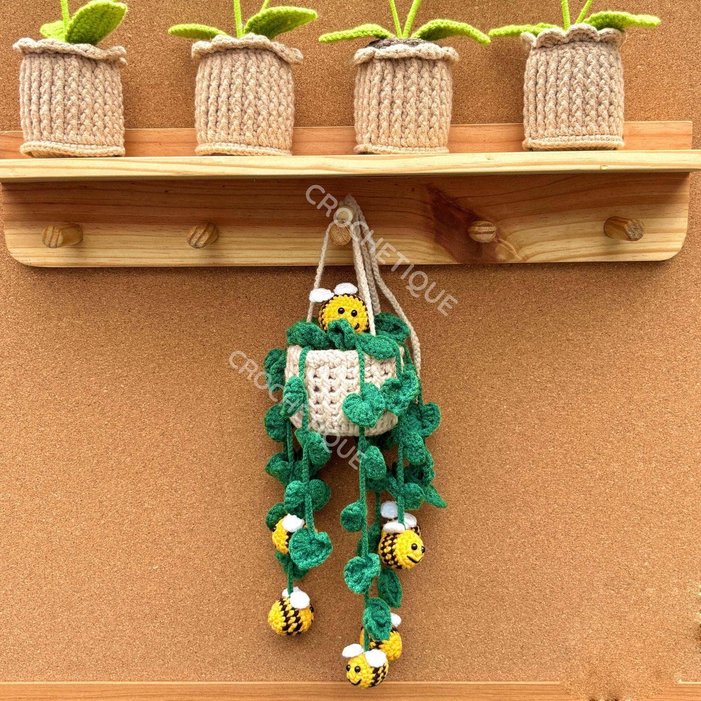 Crochet Bee Car Hanging, Rearview Mirror Decor Cute Car