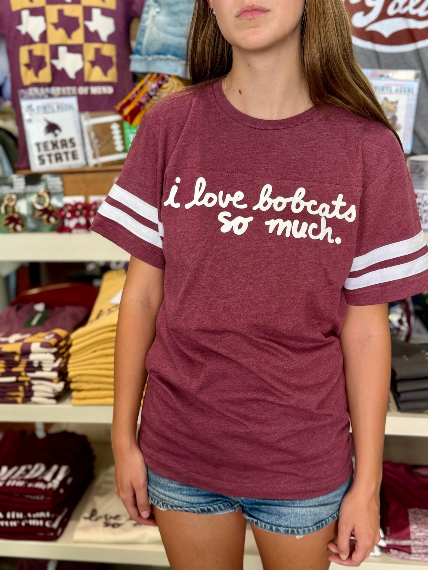 i love bobcats so much - Vintage Football Jersey in Maroon