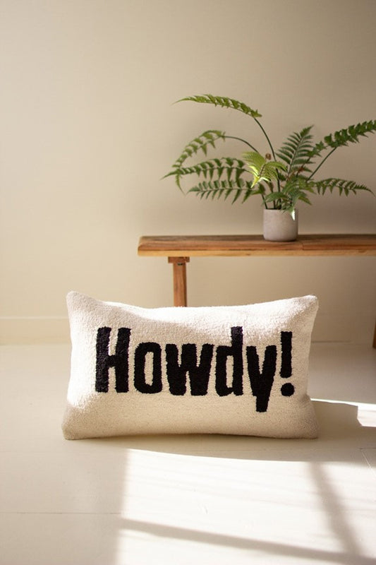 Howdy Hand-Hooked Pillow
