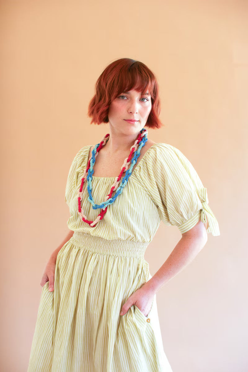 Striped Off-Shoulder Smocked Waist Dress