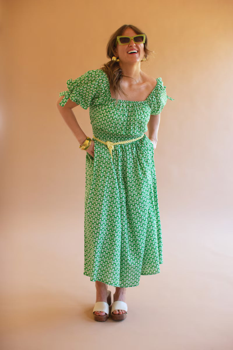 Printed Off-Shoulder Smocked Waist Dress