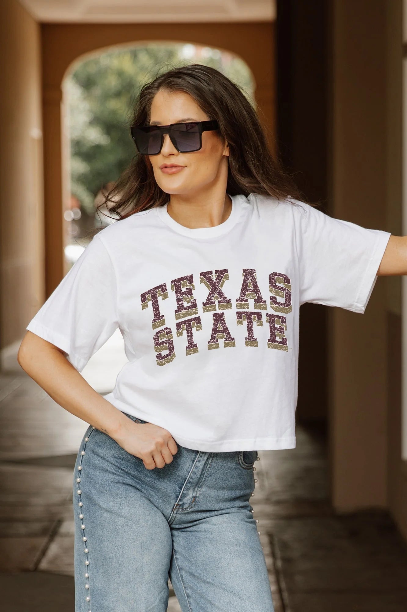 Gameday Texas State Boxy Fit Cropped Tee
