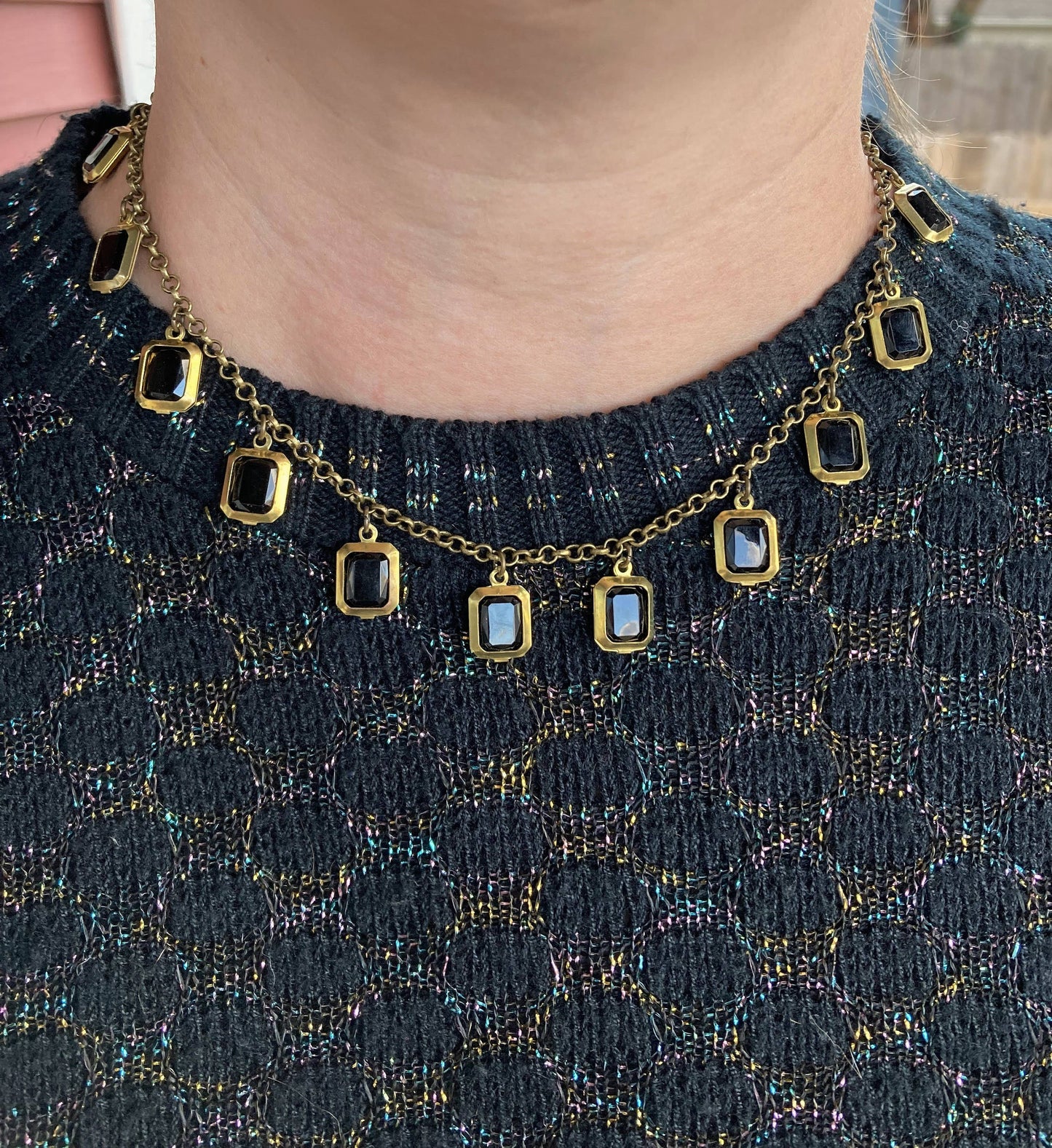 Jet Black Emerald Jewel Choker Necklace