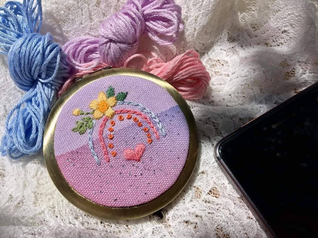 Floral Rainbow Embroidered Compact Mirror