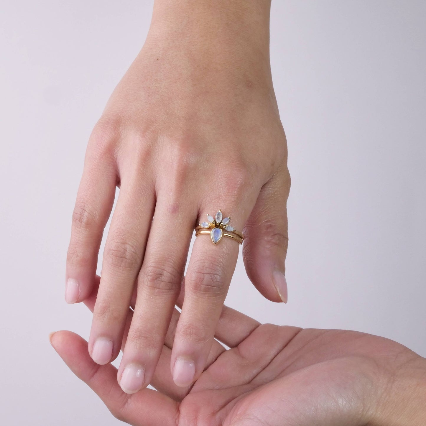 Brass Nesting Moonstone Ring Set