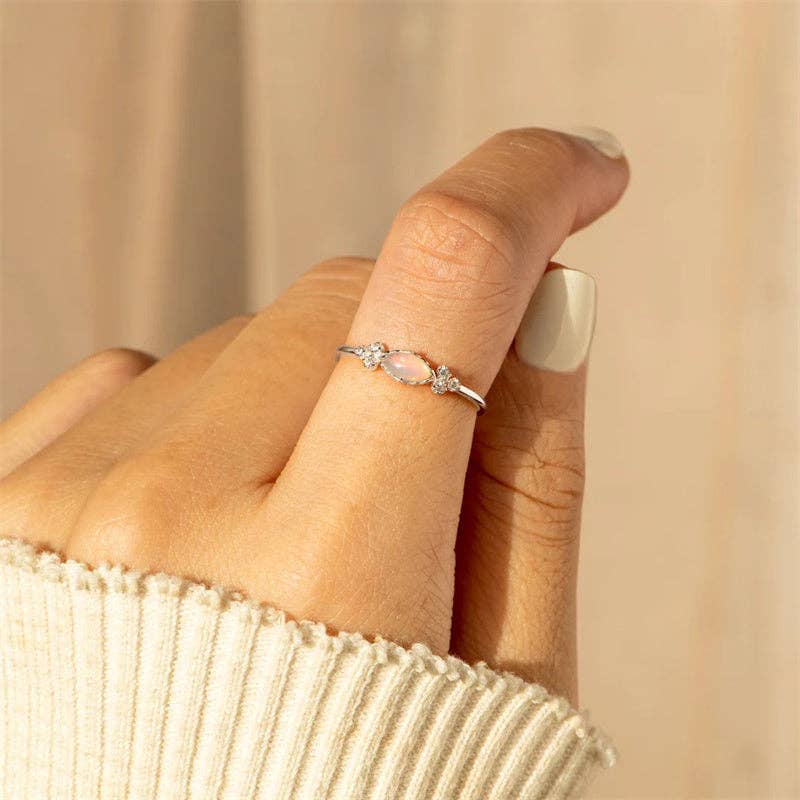 Dainty Marquise Opal Stacking Ring in 925 Sterling Silver