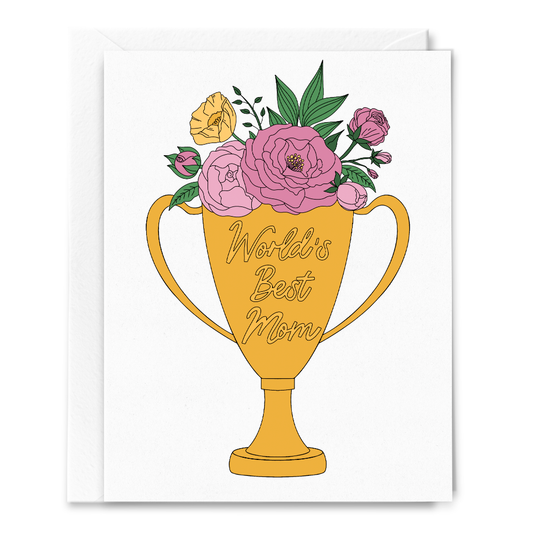 World's Best Mom Flower Trophy Card