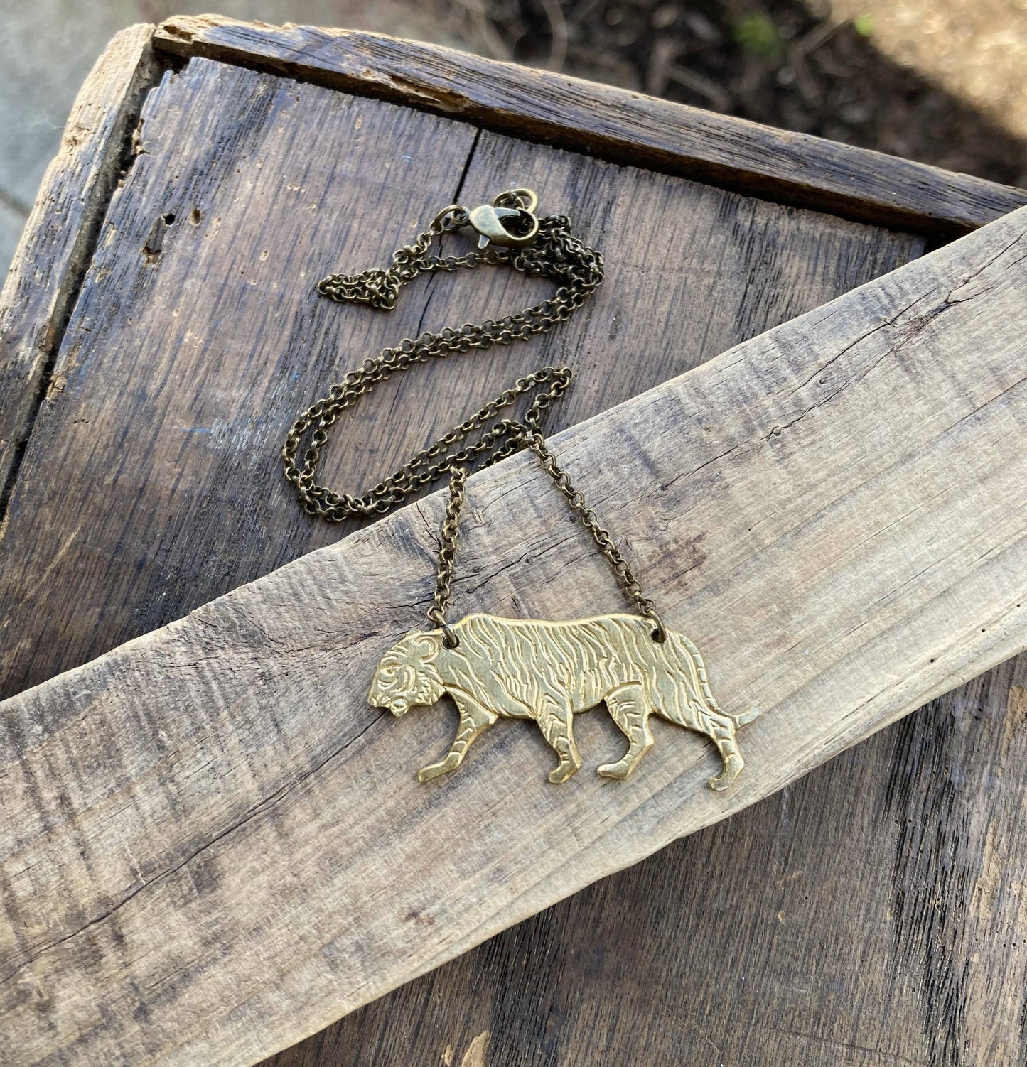 Brass Tiger Cat Necklace