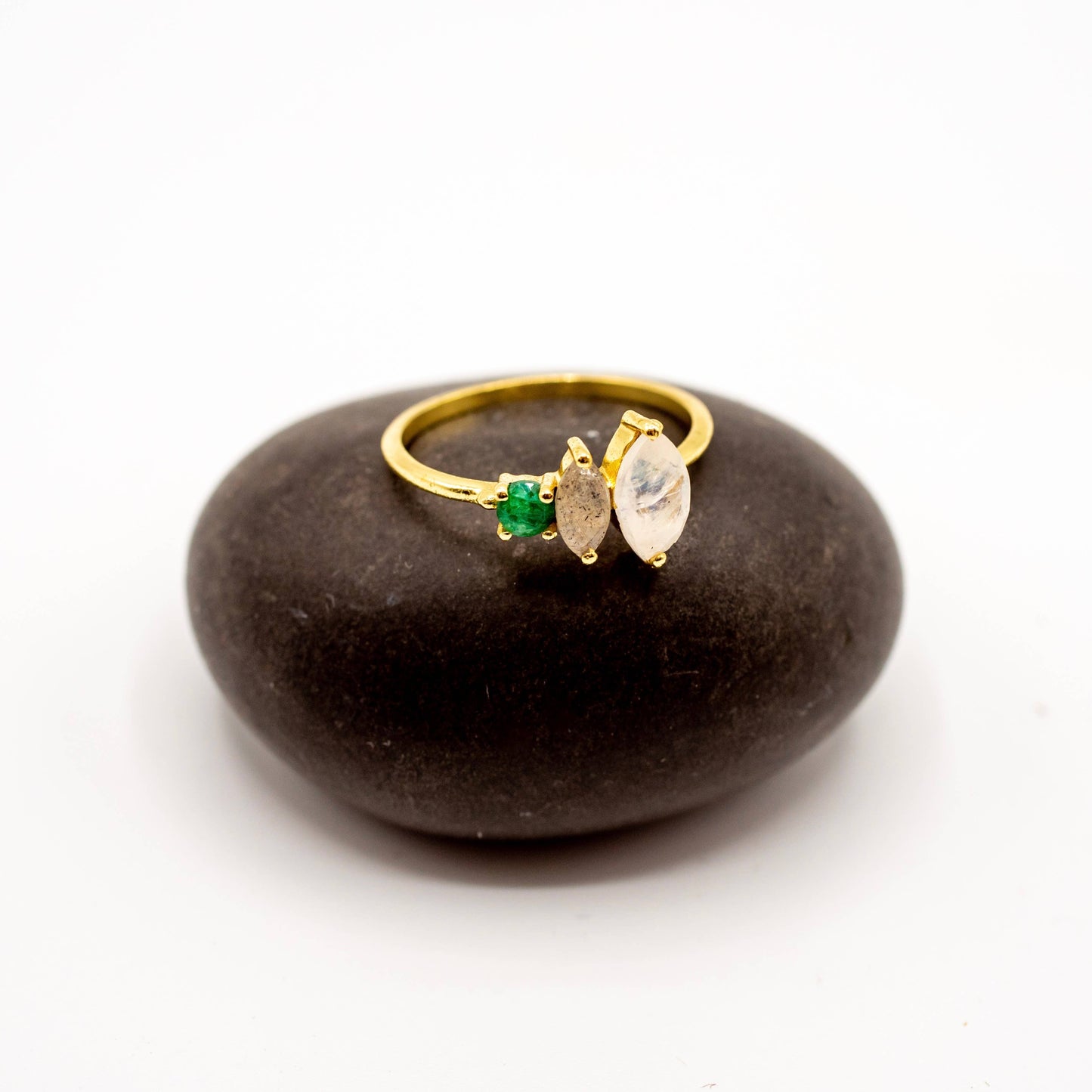 Triple Stone Brass Ring