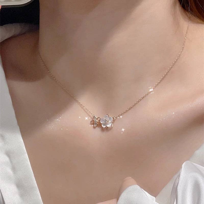 Pink Cherry Blossom Pendant Necklace in Solid Copper