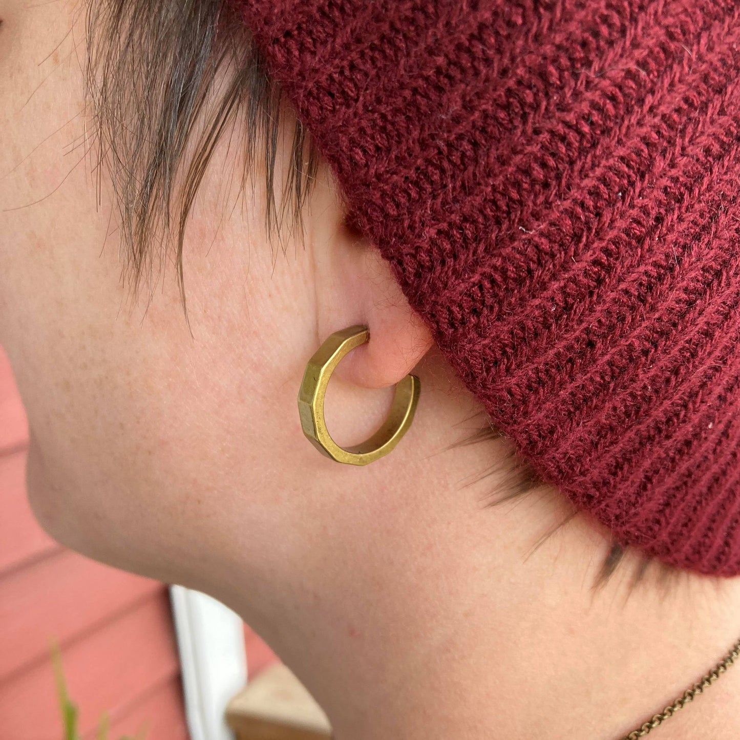 Brass Polygon Hoop Earrings