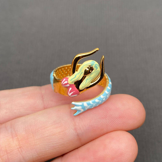 Enamel Mermaid 18K Gold Plated S.Steel Adjustable Ring - FGS