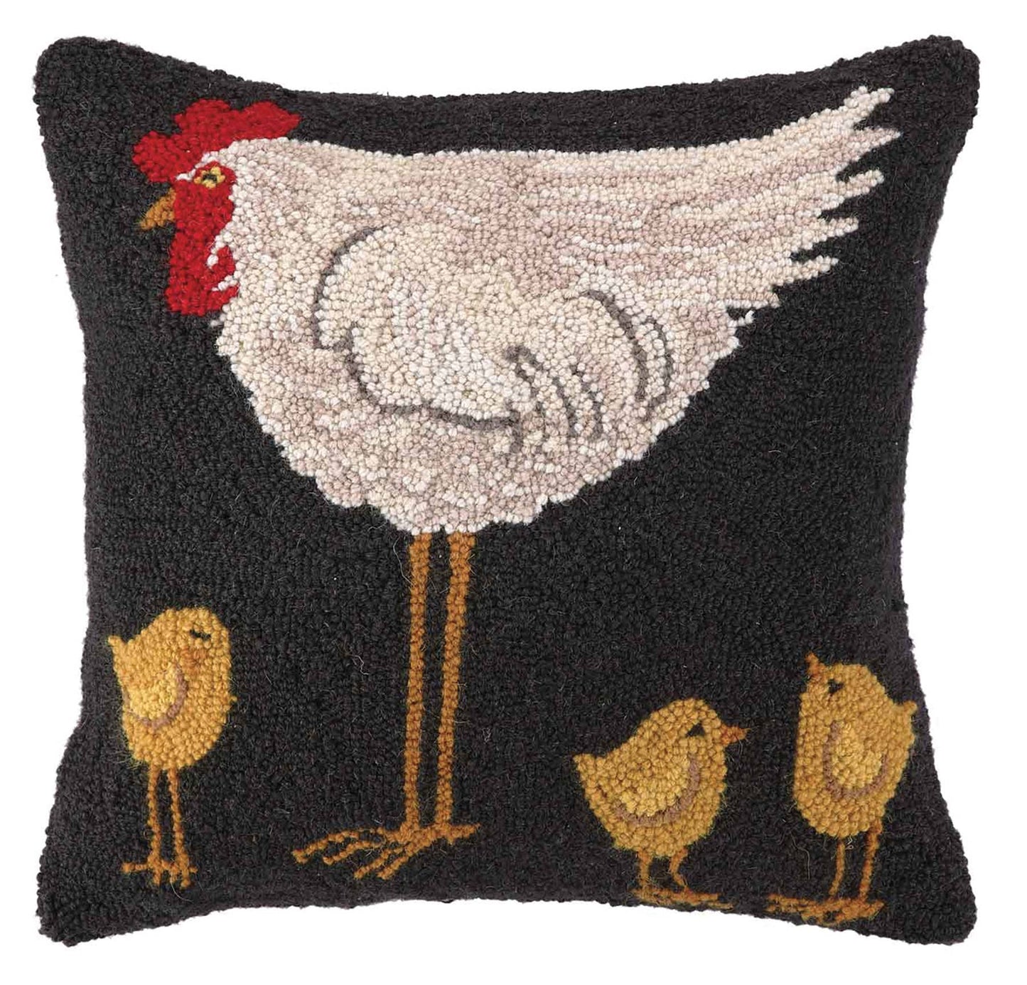 Hen with Three Chicks Hook Pillow - Lisa Hilliker