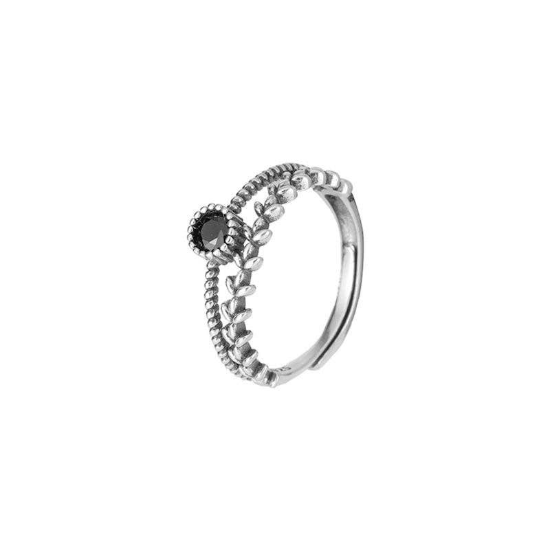 Vintage Leaf Double Layered Band Ring in 925 Sterling Silver