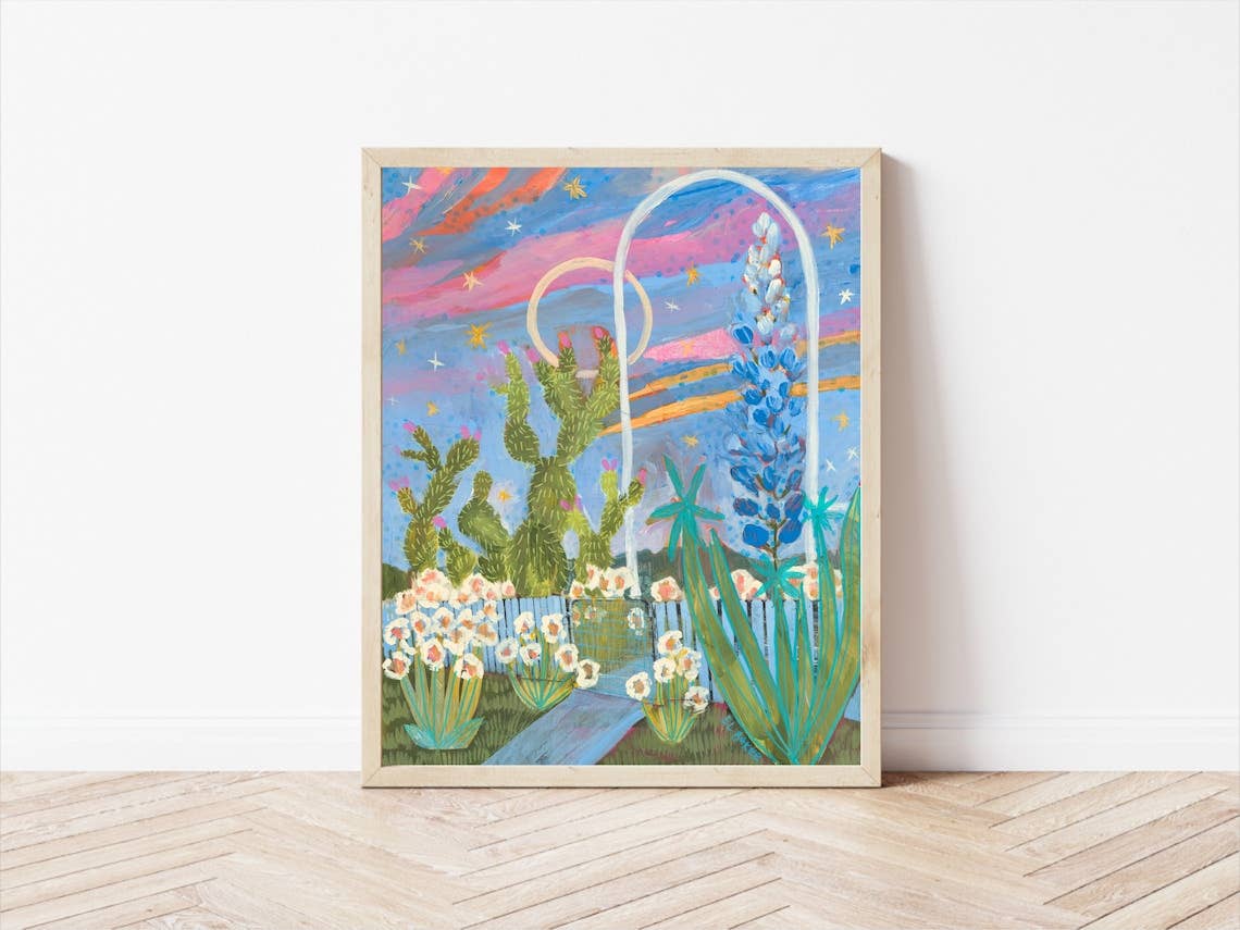 Bluebonnets Prickly Pear Sunset Print