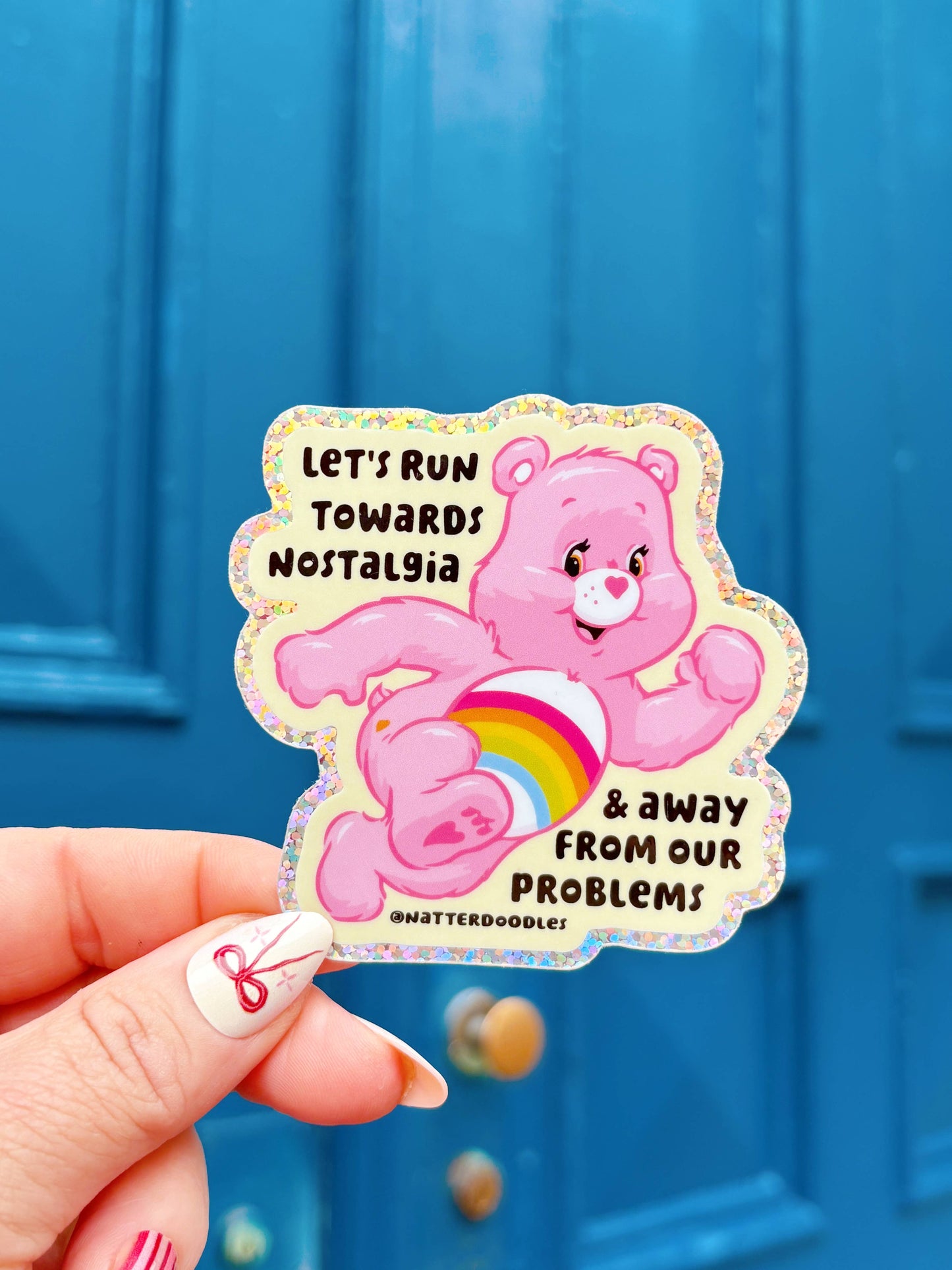 Let’s Run Towards Nostalgia Care Bear Sticker |  Vinyl Decal