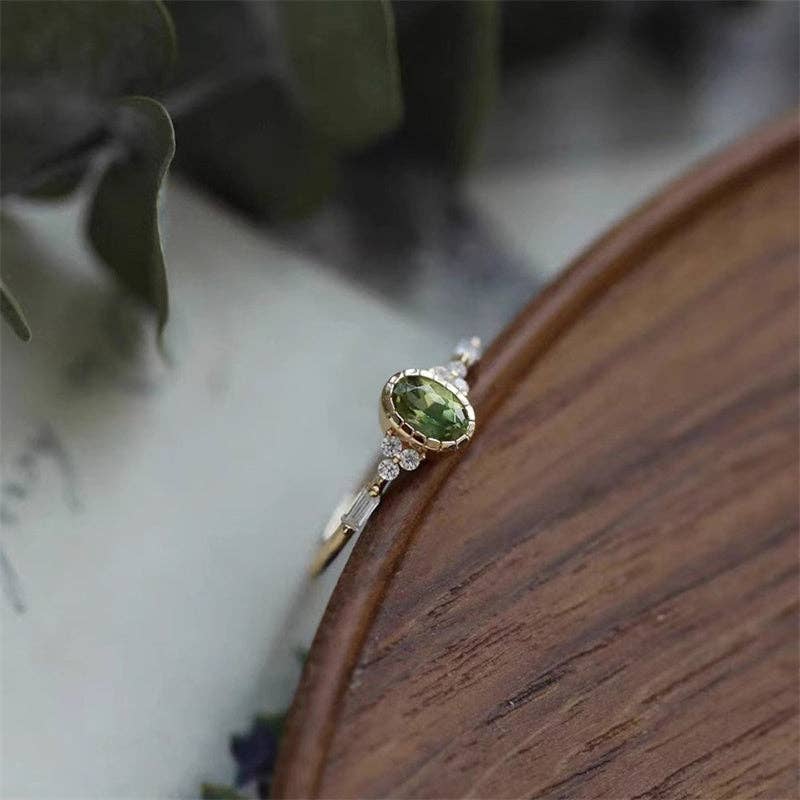 Vintage Oval Peridot Stacking Band Ring in Solid Copper