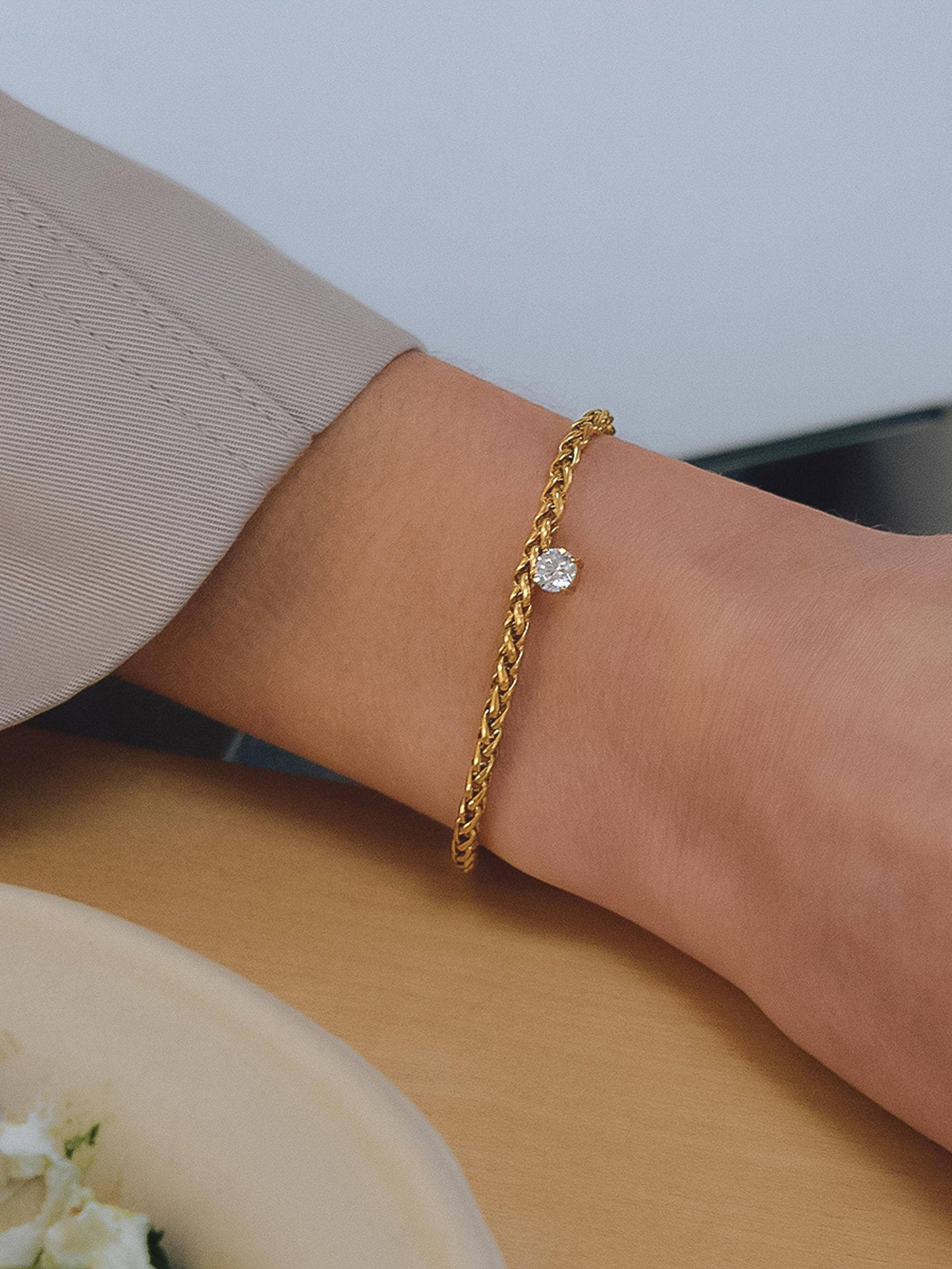Indy 18K Gold Non-Tarnish CZ Charm Braided Bracelet