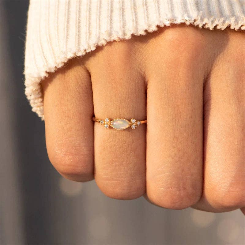 Dainty Marquise Opal Stacking Ring in 925 Sterling Silver