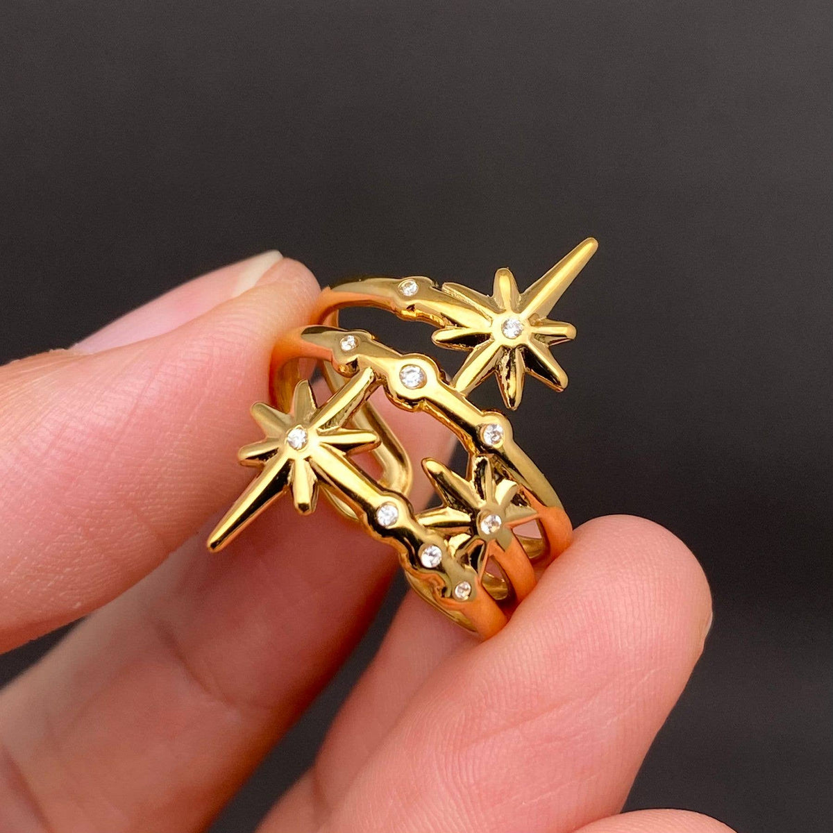 Two Tone Stars 18K Gold Plated S.Steel Ring - FGS/MS