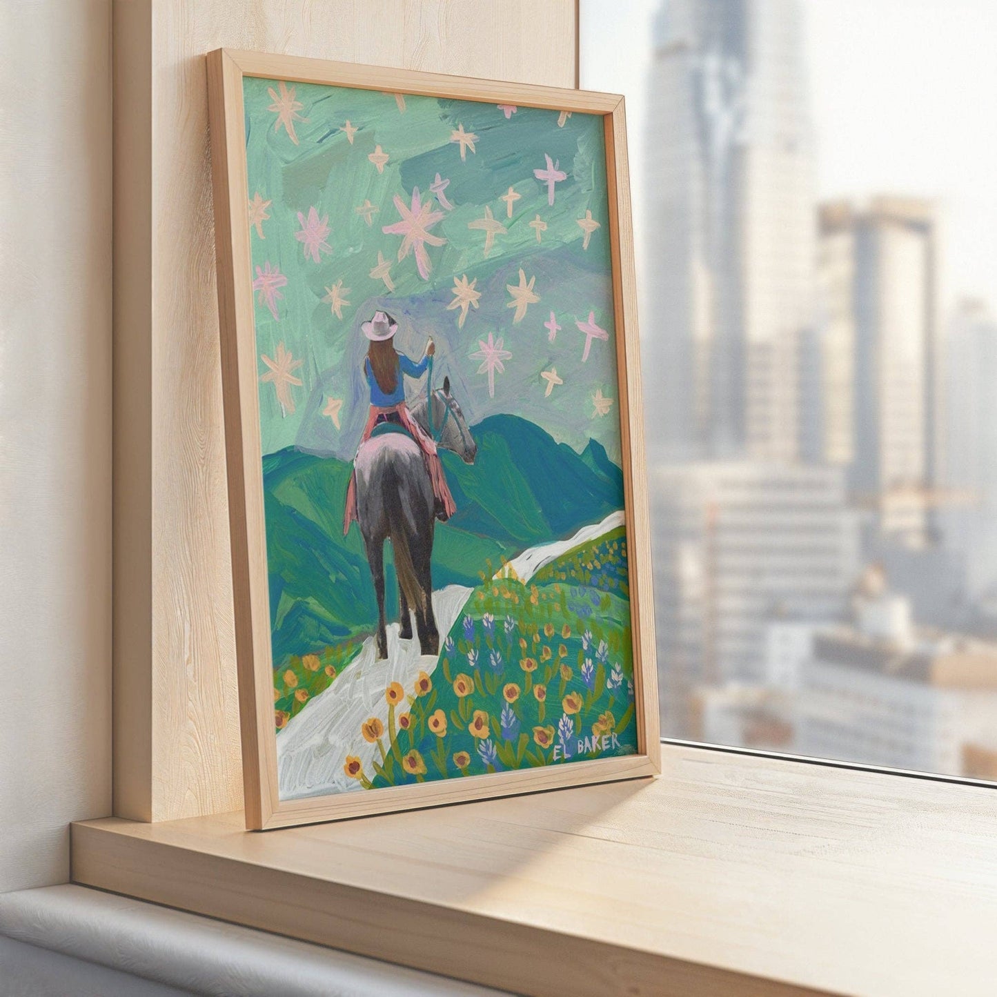 Texas Wildflowers Cowgirl Art Print
