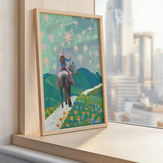 Texas Wildflowers Cowgirl Art Print