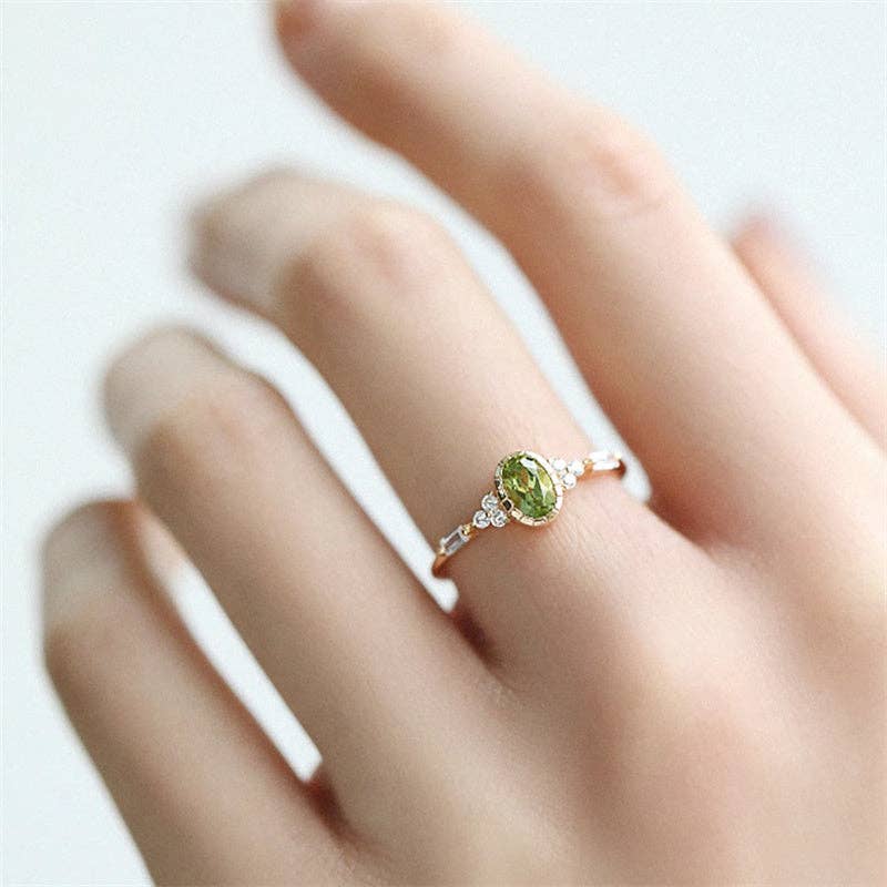 Vintage Oval Peridot Stacking Band Ring in Solid Copper